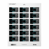 アクアホワイトブラックダマスクウェディング招待状 ラベル (フルシート)