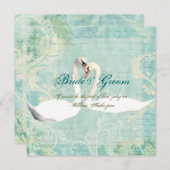 アクアホワイトヴィンテージ婚約鳥 招待状 (正面/裏面)