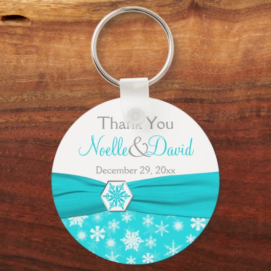 アクアホワイト灰色スノーフレークありがとうございますおキーチェーン キーホルダー (正面)