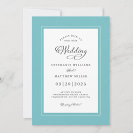 アクアホワイト結婚の書エレガント跡シックなフレーム 招待状