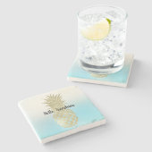 アクアホワイト絞り染め金ゴールドパイナップル ストーンコースター (横)