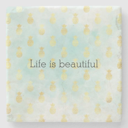 アクアホワイト金ゴールドトロピカルグラムパイナップルコースター ストーンコースター (正面)