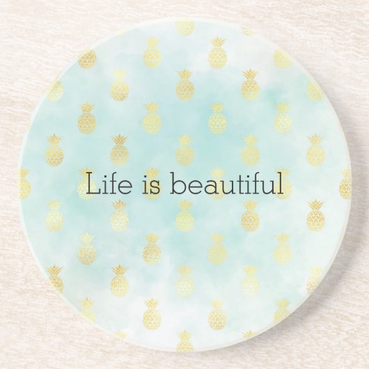 アクアホワイト金ゴールドトロピカルグラムパイナップル コースター (正面)