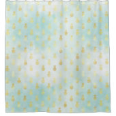 アクアホワイト金ゴールドトロピカルグラムパイナップル シャワーカーテン (正面)