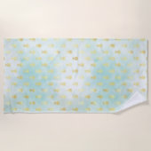 アクアホワイト金ゴールドトロピカルグラムパイナップル ビーチタオル (正面)