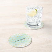 アクアホワイト金ゴールドトロピカルグラムパイナップル ラウンドペーパーコースター (インサイチュ)