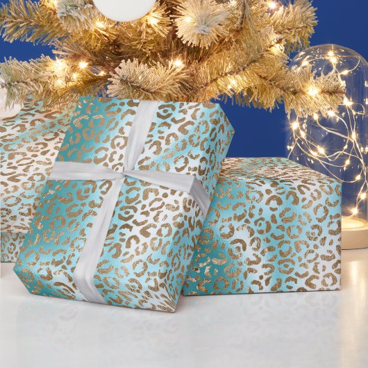 アクアホワイト金ゴールドヒョウ印刷 ラッピングペーパー (クリスマス)
