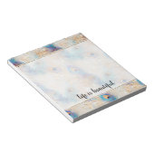 アクアホワイト金ゴールド孔雀の羽根 ノートパッド (アングル)