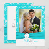 アクアホワイト 灰色の雪の結晶 お礼カード - フラット 招待状 (正面/裏面)