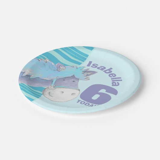 アクアホースウォーターカラーバースデーパーティーカスタムプレート ペーパープレート