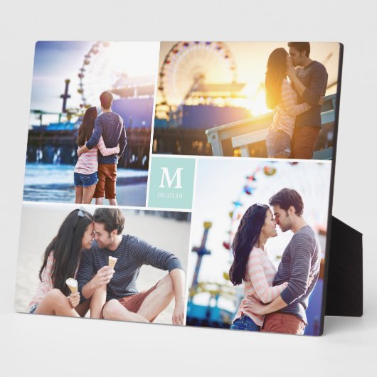 アクアボックスタイムレス結婚モノグラムの写真イーゼル フォトプラーク (側面)