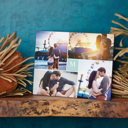 アクアボックスタイムレス結婚モノグラムの写真イーゼル フォトプラーク (側面)