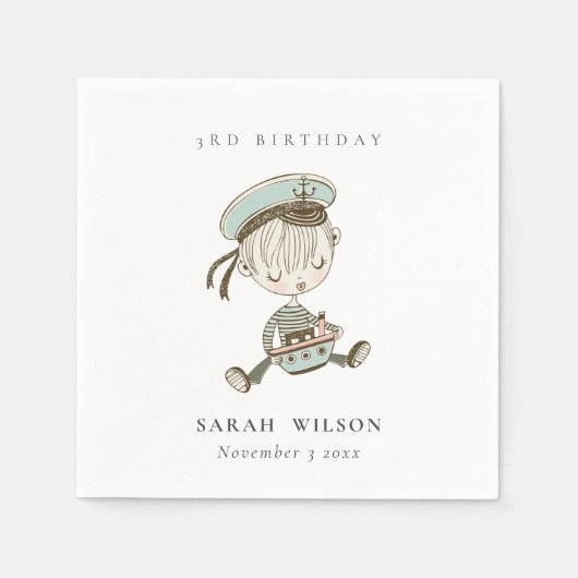 アクアボーイズリトル航海のセーラーニーエイジ誕生日 スタンダードカクテルナプキン (正面)