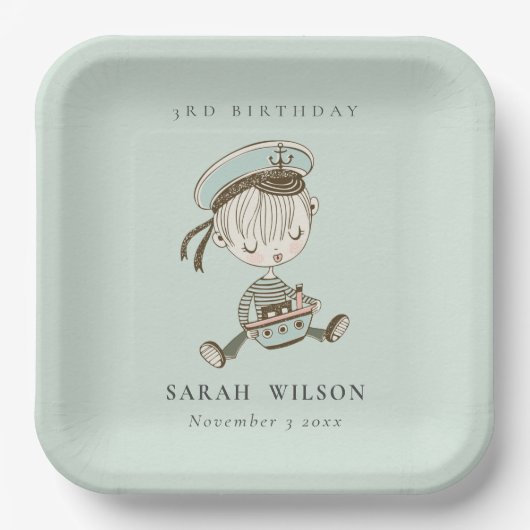 アクアボーイズリトル航海のセーラーニーエイジ誕生日 ペーパープレート (正面)