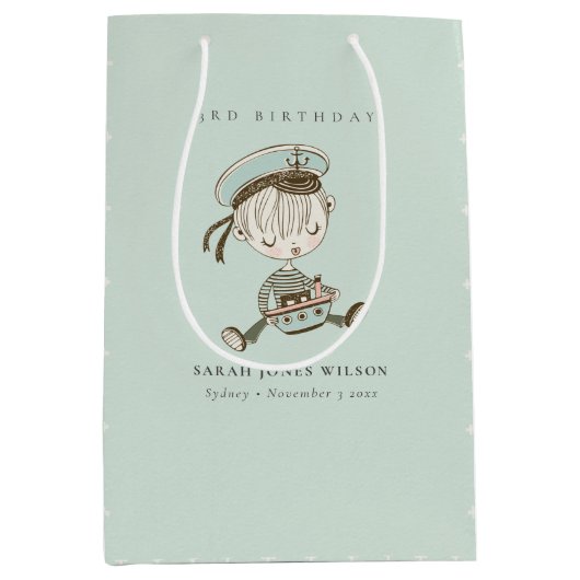 アクアボーイズリトル航海のセーラーニーエイジ誕生日 ミディアムペーパーバッグ (正面)