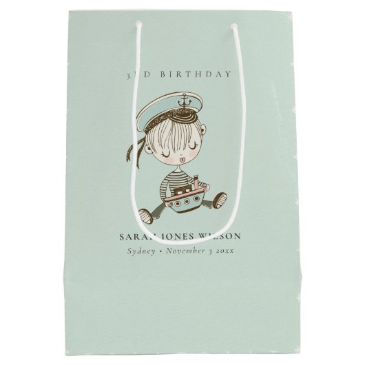 アクアボーイズリトル航海のセーラーニーエイジ誕生日 ミディアムペーパーバッグ (裏面)