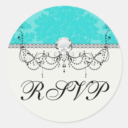 アクアマはっきりしたリン華美アクアブルーのダマスパターン ラウンドシール (正面)