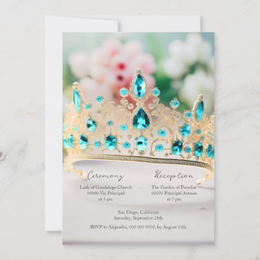 アクアマエレガントリンアンドゴールデンティアラキンセアニラ 招待状 (裏面)