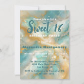 アクアマエレガントリンマーブル金ゴールドグリッタースウィート16 招待状 (正面)