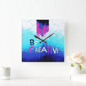 アクアマゼンタホワイトにクリエイティブされる スクエア壁時計 (ホーム)