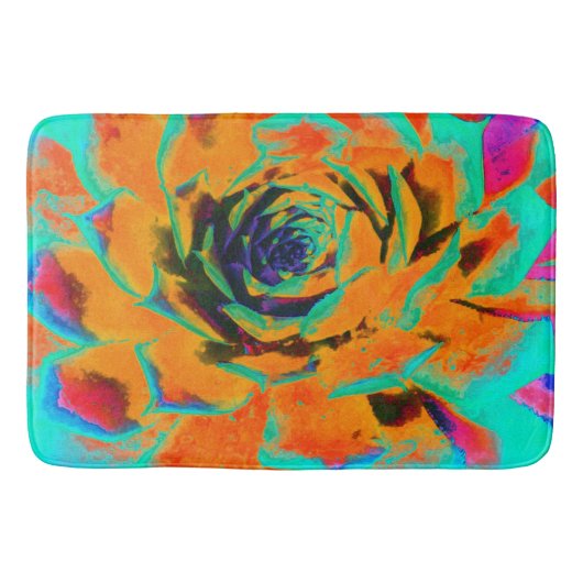 アクアマリンとオレンジ色の多肉性セダムロゼット バスマット (正面)