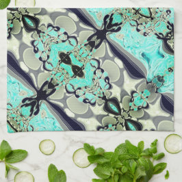 アクアマリンとグレーシェードの大規模なミラーリング キッチンタオル