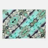 アクアマリンとグレーシェードの大規模なミラーリング キッチンタオル (横)