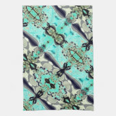 アクアマリンとグレーシェードの大規模なミラーリング キッチンタオル (縦)