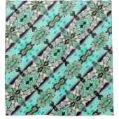 アクアマリンとグレーシェードの大規模なミラーリング シャワーカーテン (正面)