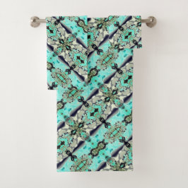 アクアマリンとグレーシェードの大規模なミラーリング バスタオルセット