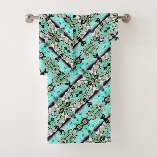 アクアマリンとグレーシェードの大規模なミラーリング バスタオルセット (インサイチュ)