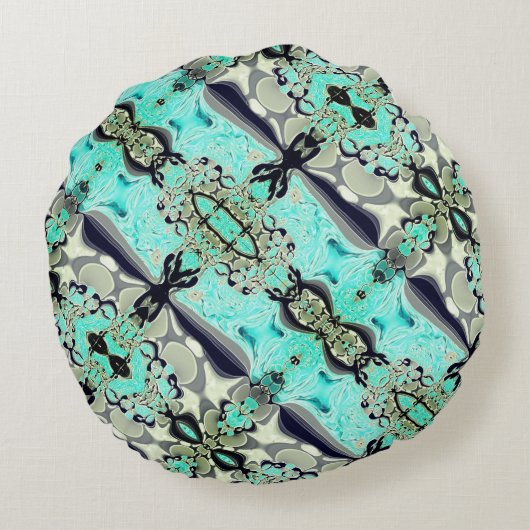 アクアマリンとグレーシェードの大規模なミラーリング ラウンドクッション (裏面)