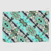 アクアマリンとグレーシェードのthroの大規模なミラーリング ゴルフタオル (横)