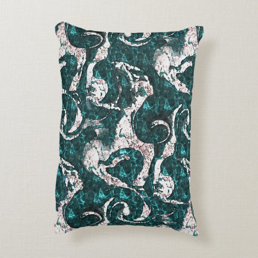 アクアマリンとシアンに混合した白い斑点のテクスチャ アクセントクッション (裏面(縦))