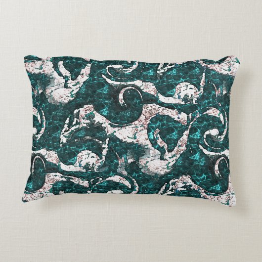 アクアマリンとシアンに混合した白い斑点のテクスチャ アクセントクッション (裏面)