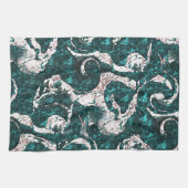 アクアマリンとシアンに混合した白い斑点のテクスチャ キッチンタオル (横)