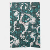 アクアマリンとシアンに混合した白い斑点のテクスチャ キッチンタオル (縦)