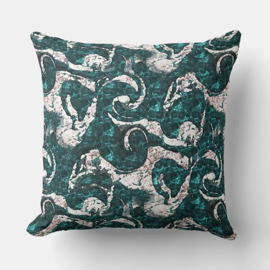 アクアマリンとシアンに混合した白い斑点のテクスチャ クッション (正面)