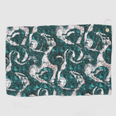 アクアマリンとシアンに混合した白い斑点のテクスチャ ゴルフタオル (横)