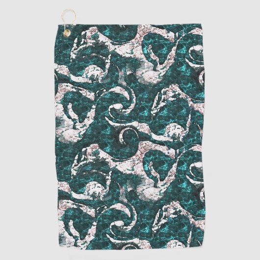 アクアマリンとシアンに混合した白い斑点のテクスチャ ゴルフタオル (正面)