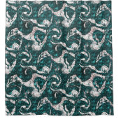 アクアマリンとシアンに混合した白い斑点のテクスチャ シャワーカーテン (正面)