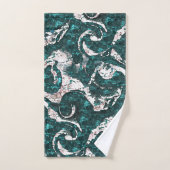 アクアマリンとシアンに混合した白い斑点のテクスチャ バスタオルセット (ハンドタオル)