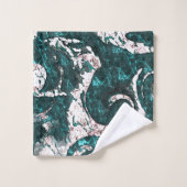 アクアマリンとシアンに混合した白い斑点のテクスチャ バスタオルセット (ウォッシュタオル)