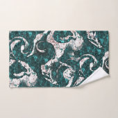 アクアマリンとシアンに混合した白い斑点のテクスチャ バスタオルセット (ハンドタオル)