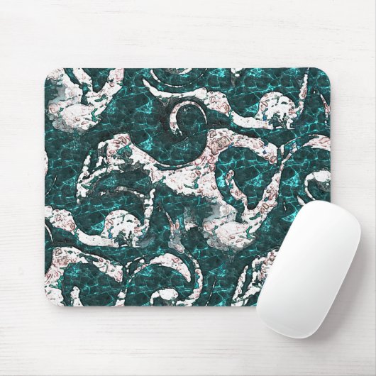 アクアマリンとシアンに混合した白い斑点のテクスチャ マウスパッド (マウス)