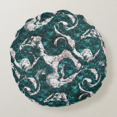 アクアマリンとシアンに混合した白い斑点のテクスチャ ラウンドクッション (裏面)