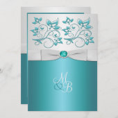 アクアマリンとシルバーのモノグラム招待状II 招待状 (正面/裏面)