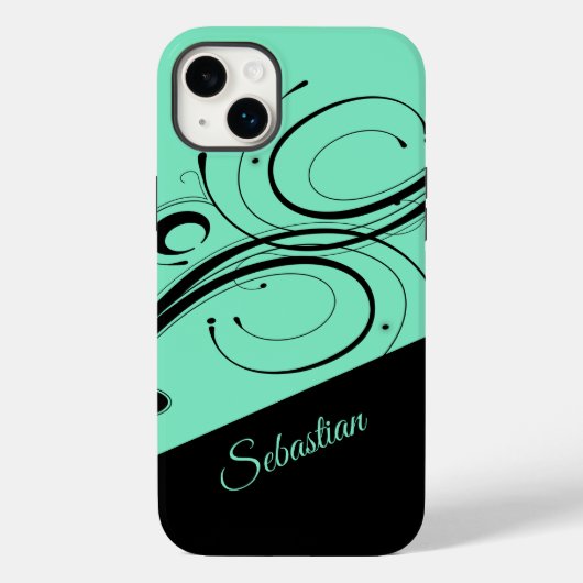 アクアマリンとブラックのスクロールアクセントパーソナル Case-Mate iPhoneケース (裏面)