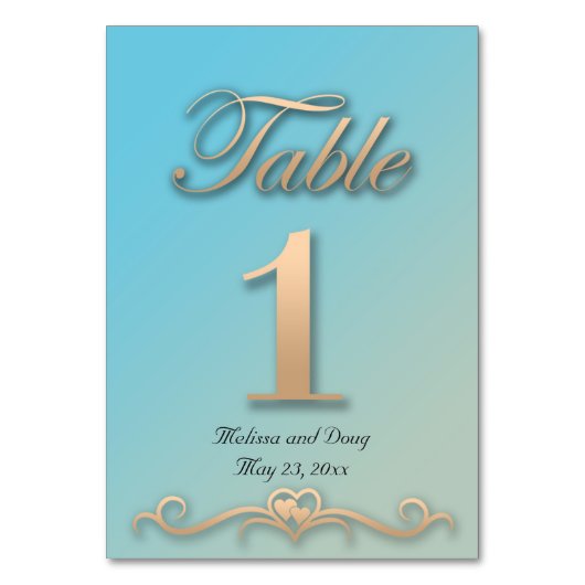 アクアマリンと桃結婚のテーブルカード テーブルナンバー (正面)