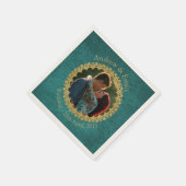 アクアマリンと金ゴールド スタンダードカクテルナプキン (角)